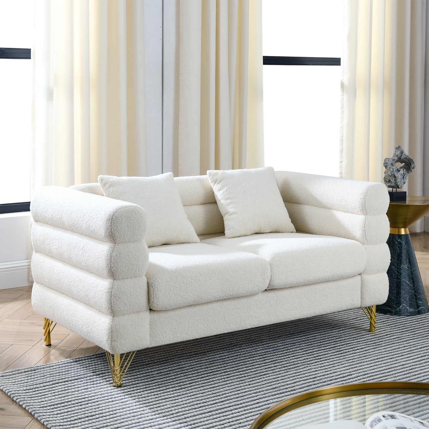 3-seater and 3-seater Combination Sofa in White Teddy (Ivory) with Streamline Modern Design