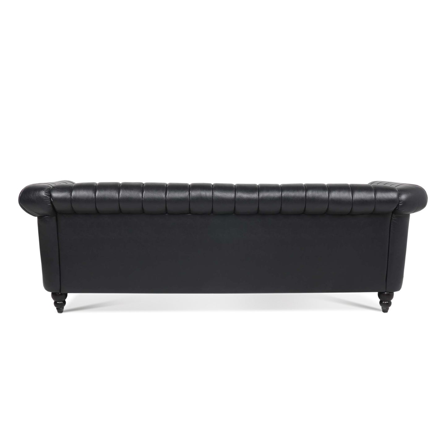 Elegant Black PU Rolled Arm Chesterfield Three-Seater Sofa, 83.46