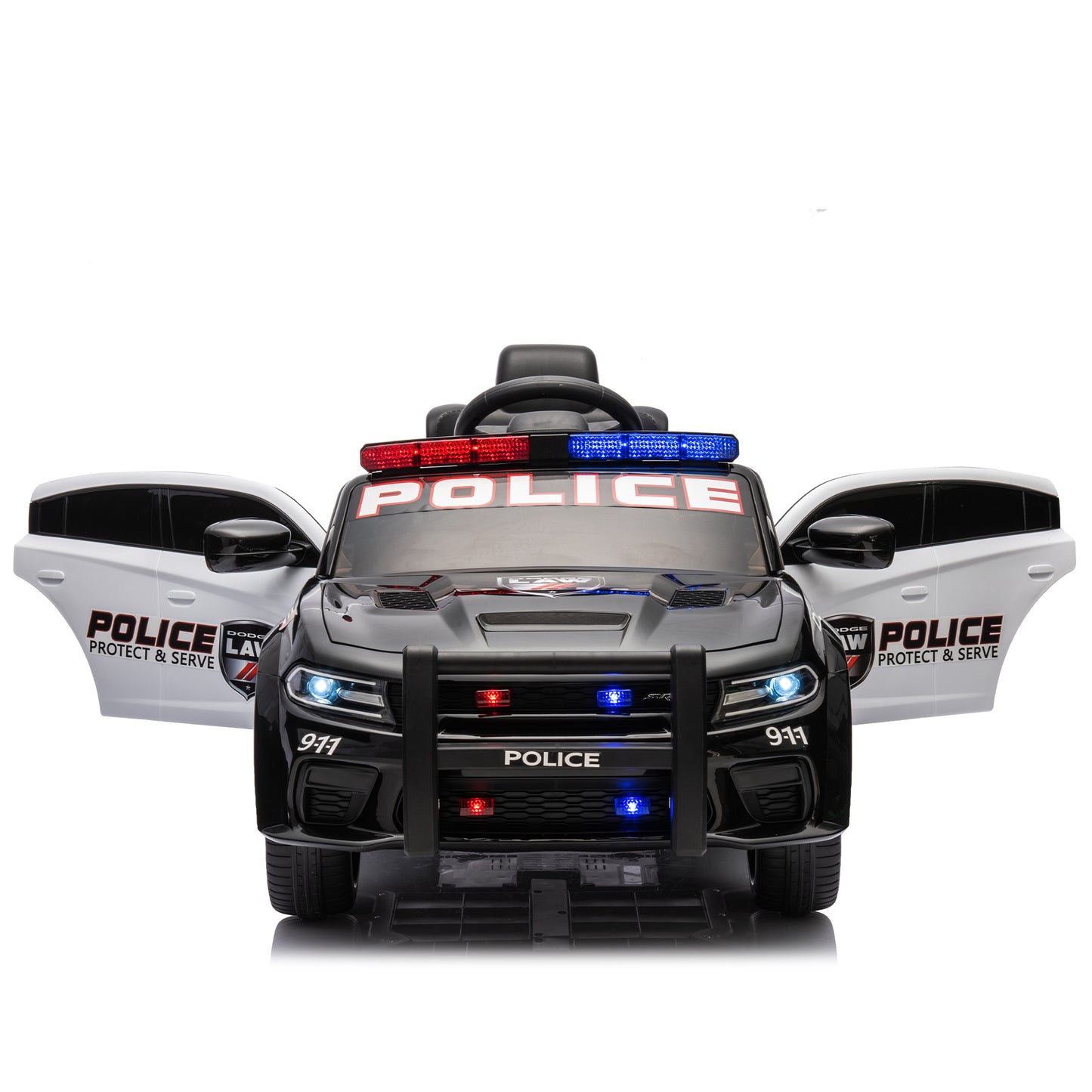 Licensed Dodge Charger,12v Kids ride on police car W/Parents Remote Control,anti-collision bar,Front& top alarm light design,Police car sticker,megaphone,three-speed,slow start,Four wheel suspension.