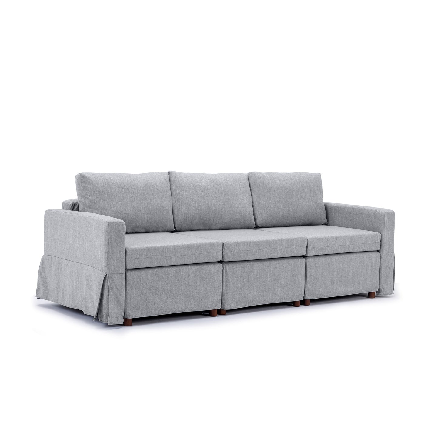 3 Seat Modular Sectional Sofa with Ottoman Set, Light Grey Linen with Removable Washable Cushions