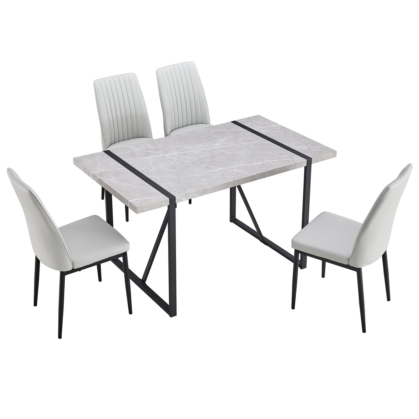 5-piece Dining Table Chairs Set, Rectangular Dining Room Table Set  for 4, Modern Dining Table and faux leather Chairs for Kitchen Dining Room, Small Space, GRAY