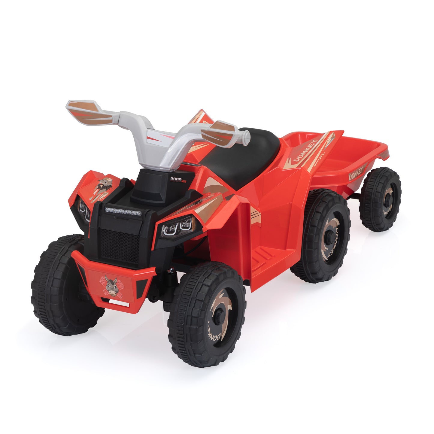 6V Kids Electric ATV, Toddler Ride on Car with Trailer, Music, Bluetooth and Power Display for Boys and Girls, red