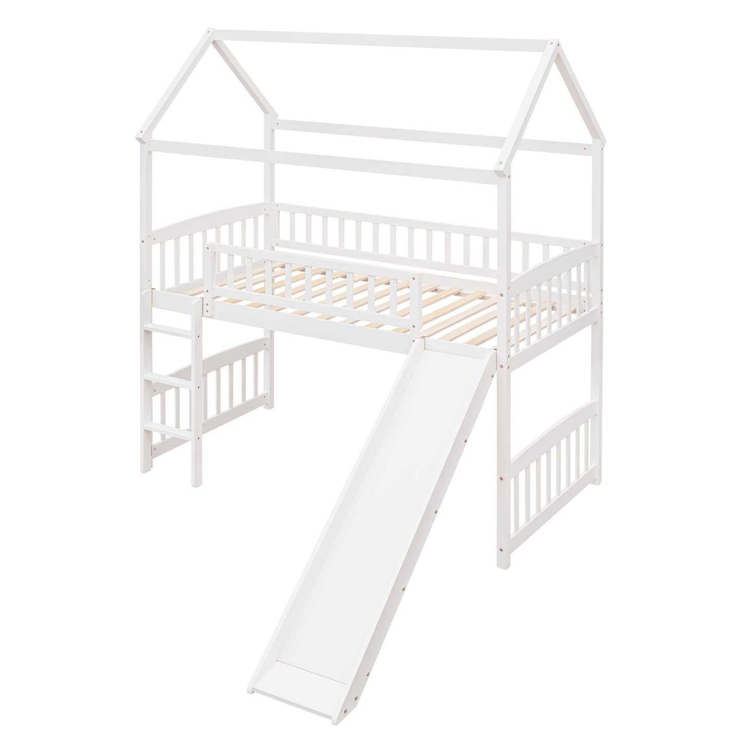 Twin Loft Bed with Slide, House Bed with Slide,White( :LT000212AAK)