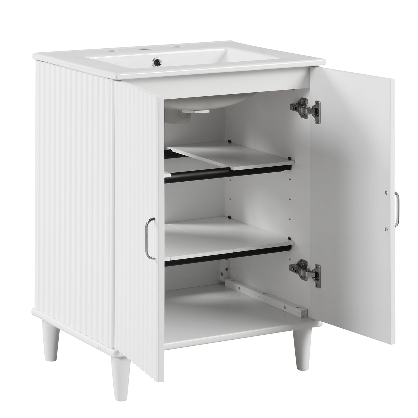 24-Inch White Bathroom Vanity with Sink, Storage Cabinet, and Adjustable Shelves