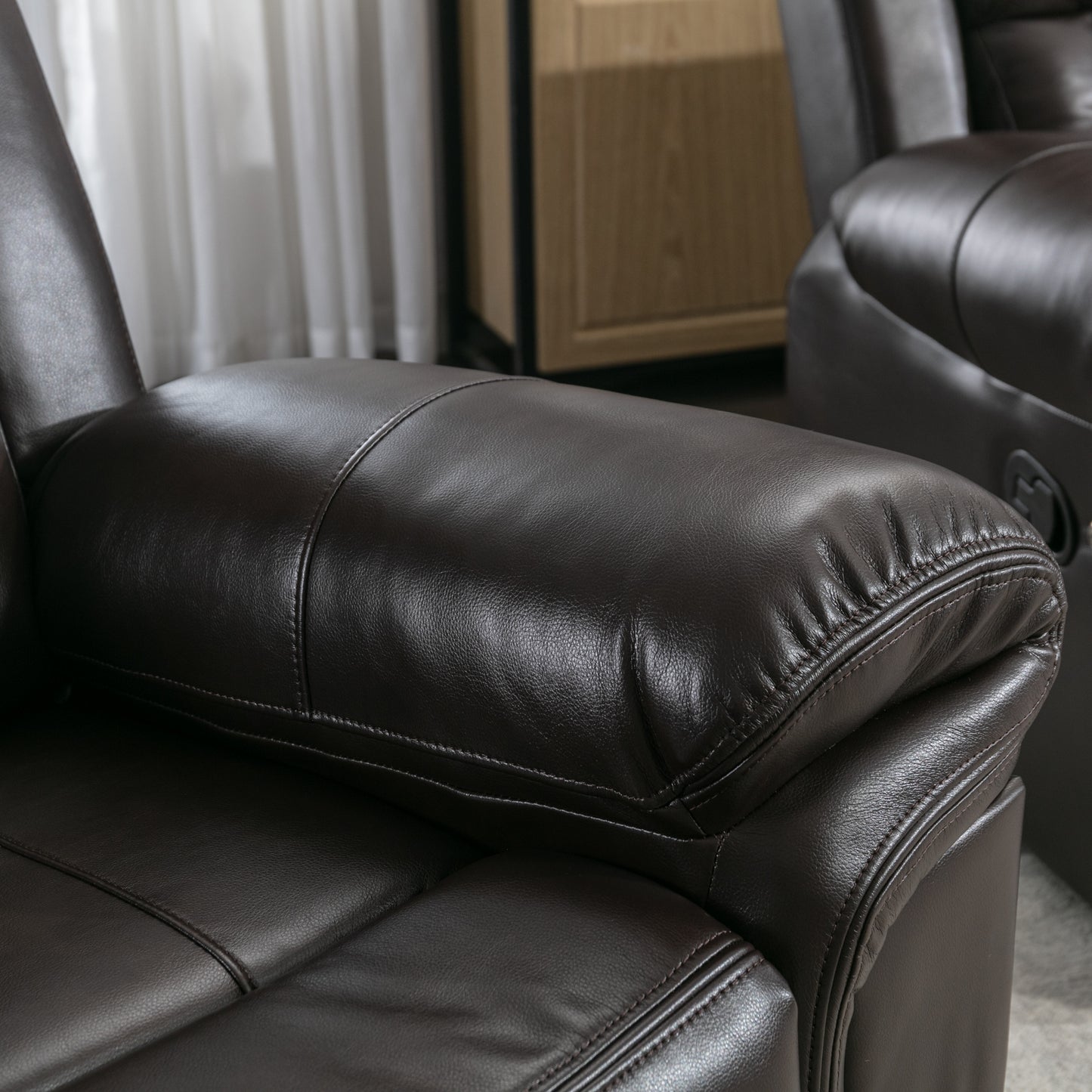 Brown Home Theater Recliner Chair with LED Lights and Manual Recline