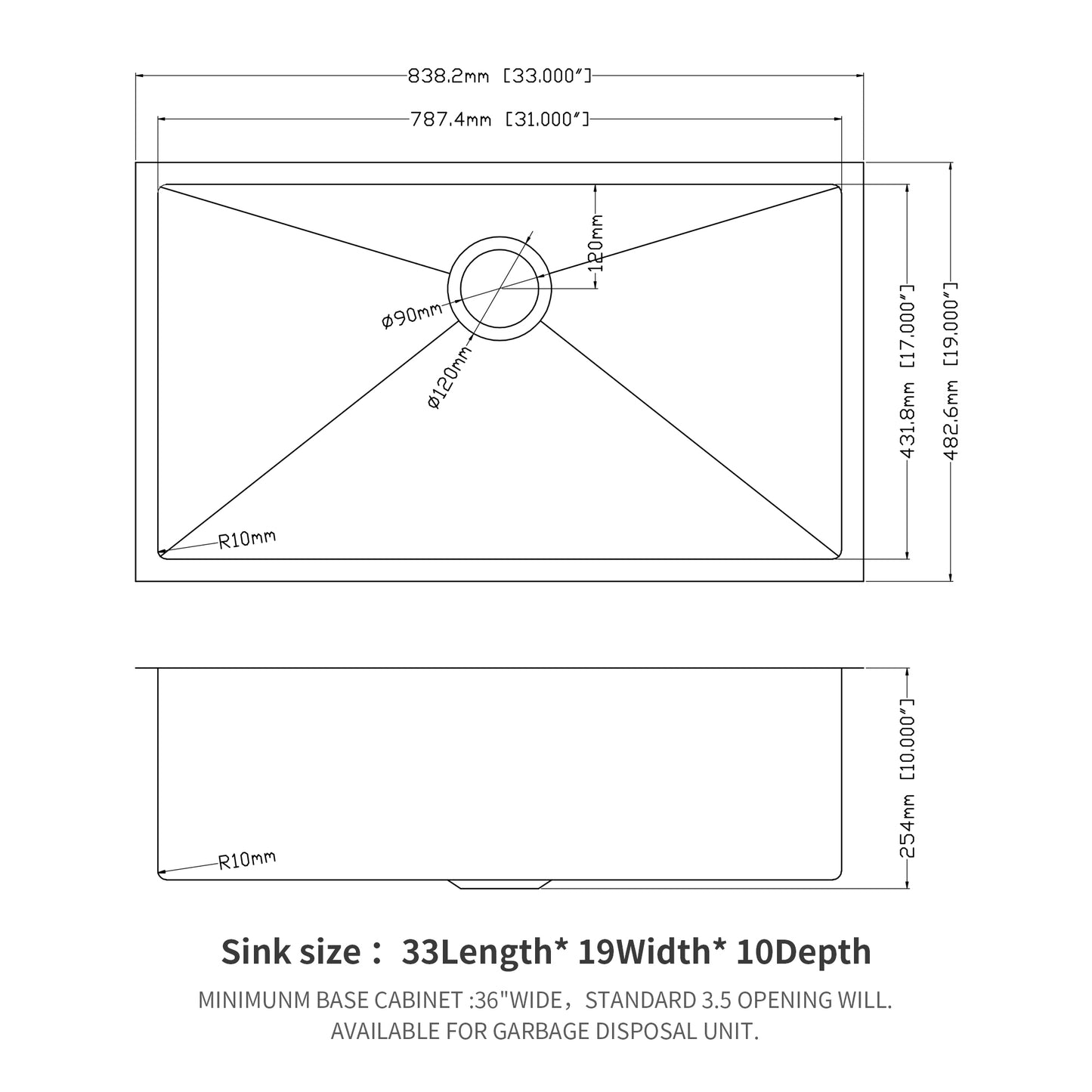 Undermount Kitchen Sink - Premium 33x19x10 Stainless Steel Sink with Drain Easily and Sound Proof Design