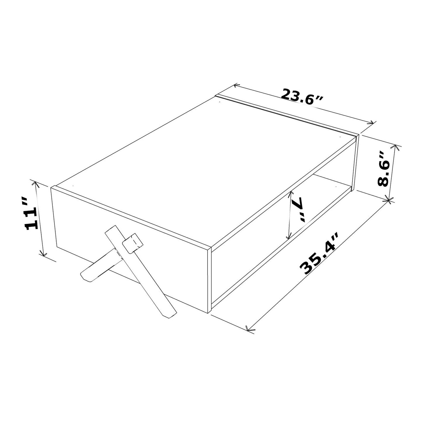 HT Design Kipp Modern Wooden Coffee Table with Cross Legs and Interior Storage Shelf