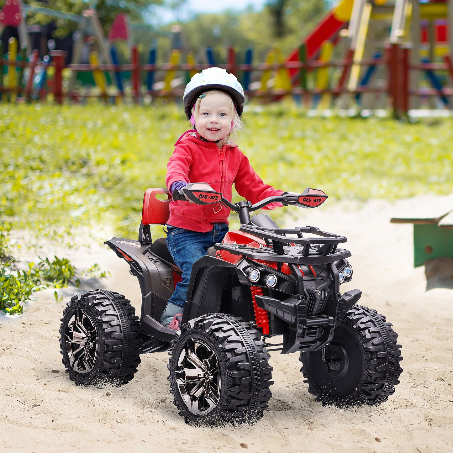 12V Kids ATV Ride-on Four-Wheeler Toy Car with Music, Realistic Headlights, Wide Wheels, Rechargeable Battery-Powered, for Boys and Girls, Red