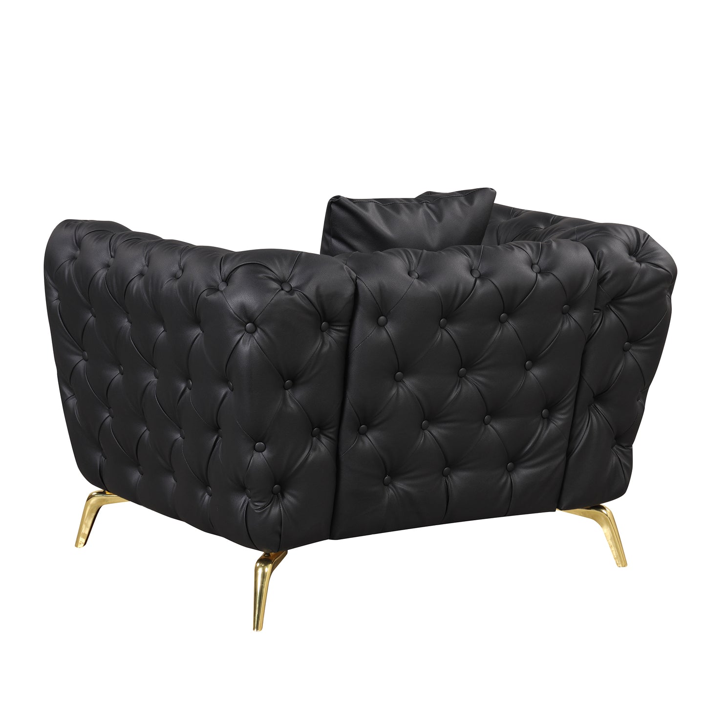 Modern Black Upholstered Sofa with Button Tufted Back and Metal Legs