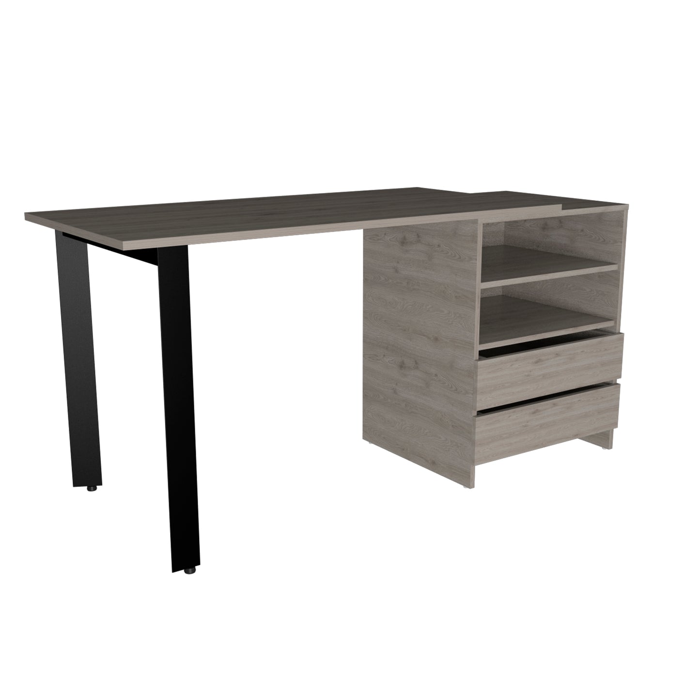 Cusco Light Gray Office Desk with Storage and Metal Legs