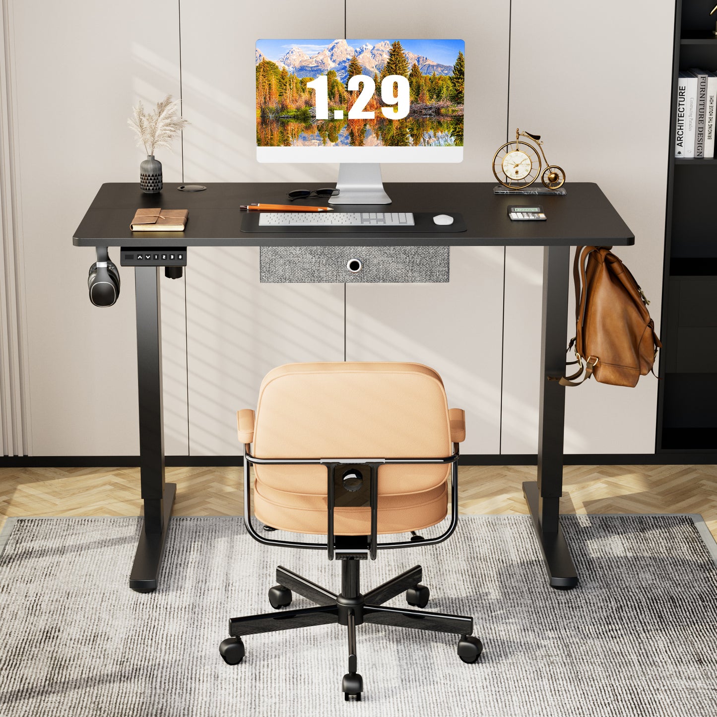 Versatile Ergonomic Electric Standing Desk with Spacious Drawer - Adjustable 55 x 24 Inches Black