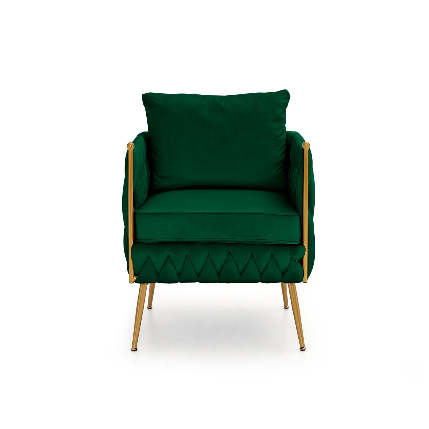 Modern Comfy Handmade Bucket Woven Velvet Accent Chair Arm Chair, Fluffy Tufted Upholstered Single Sofa Chair for Living Room, Bedroom, Office, Waiting Room , Green Velvet