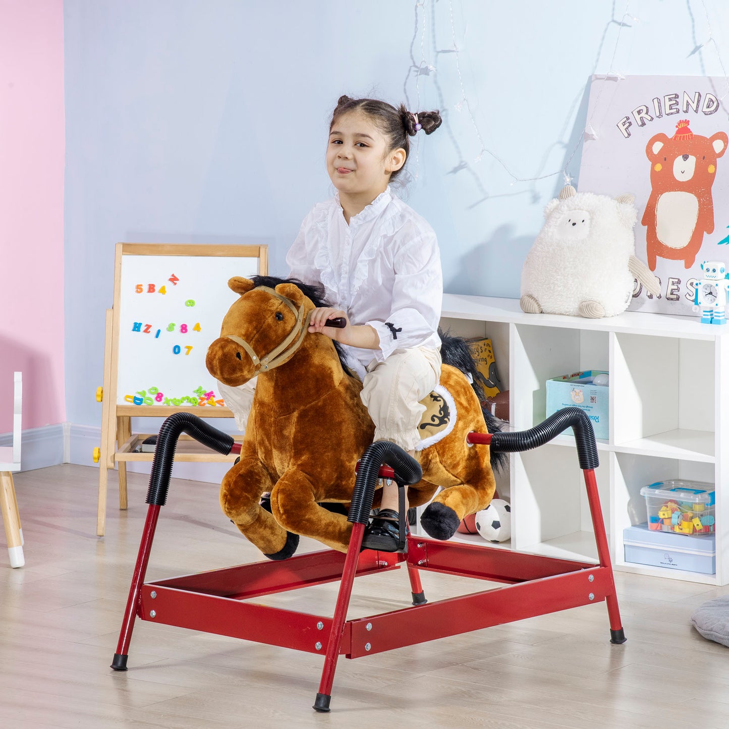 Kids Spring Rocking Horse, Ride on Horse for Girls and Boys with Animal Sounds, Plush Horse Ride-on with Soft Feel, Interactive Toy for Kids