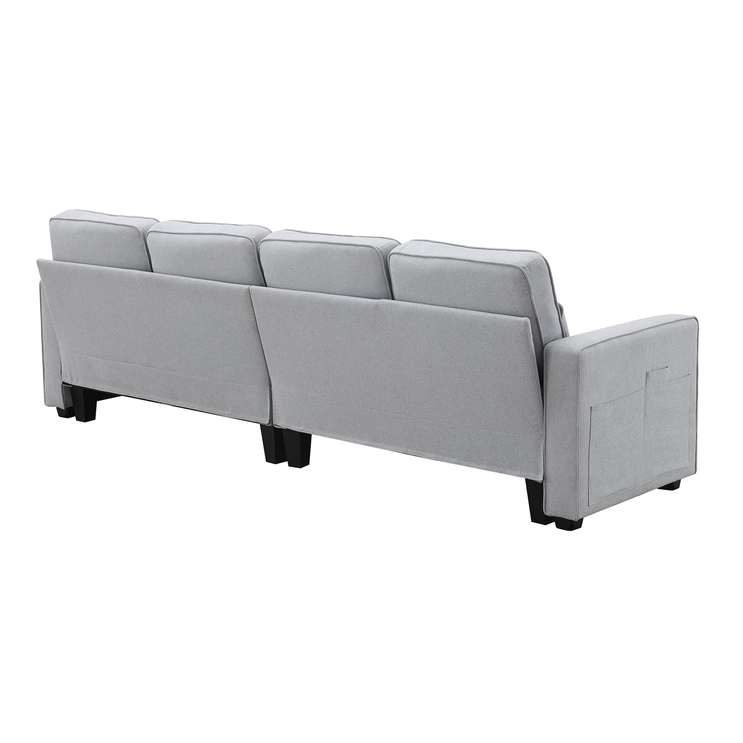 Spacious 4-Seater Linen Fabric Sofa with Armrest Pockets and 4 Pillows