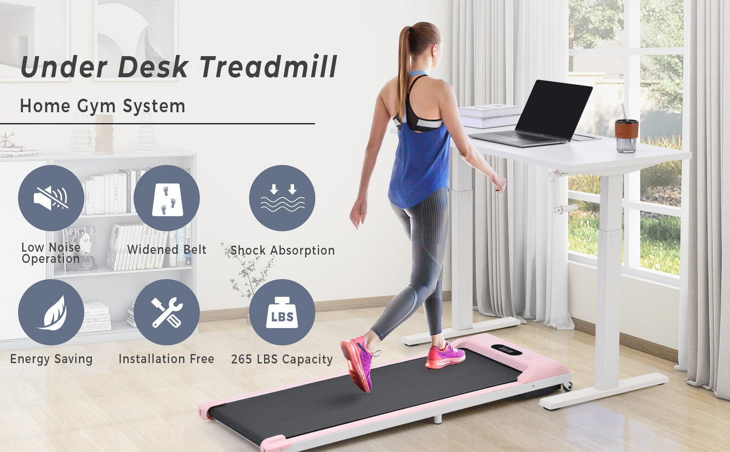 2 in 1 Under Desk Electric Treadmill 2.5HP, with Bluetooth APP and speaker, Remote Control, Display, Walking Jogging Running Machine Fitness Equipment for Home Gym Office