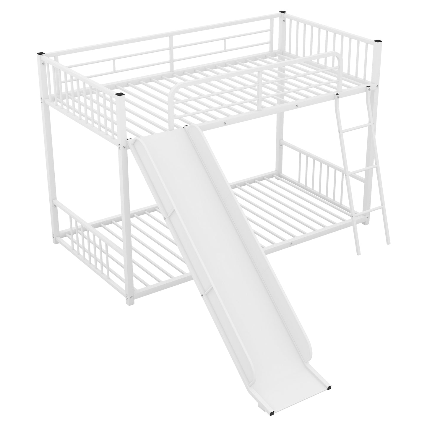 White Metal Twin Bunk Bed with Slide - Perfect Pick for Siblings or Sleepovers