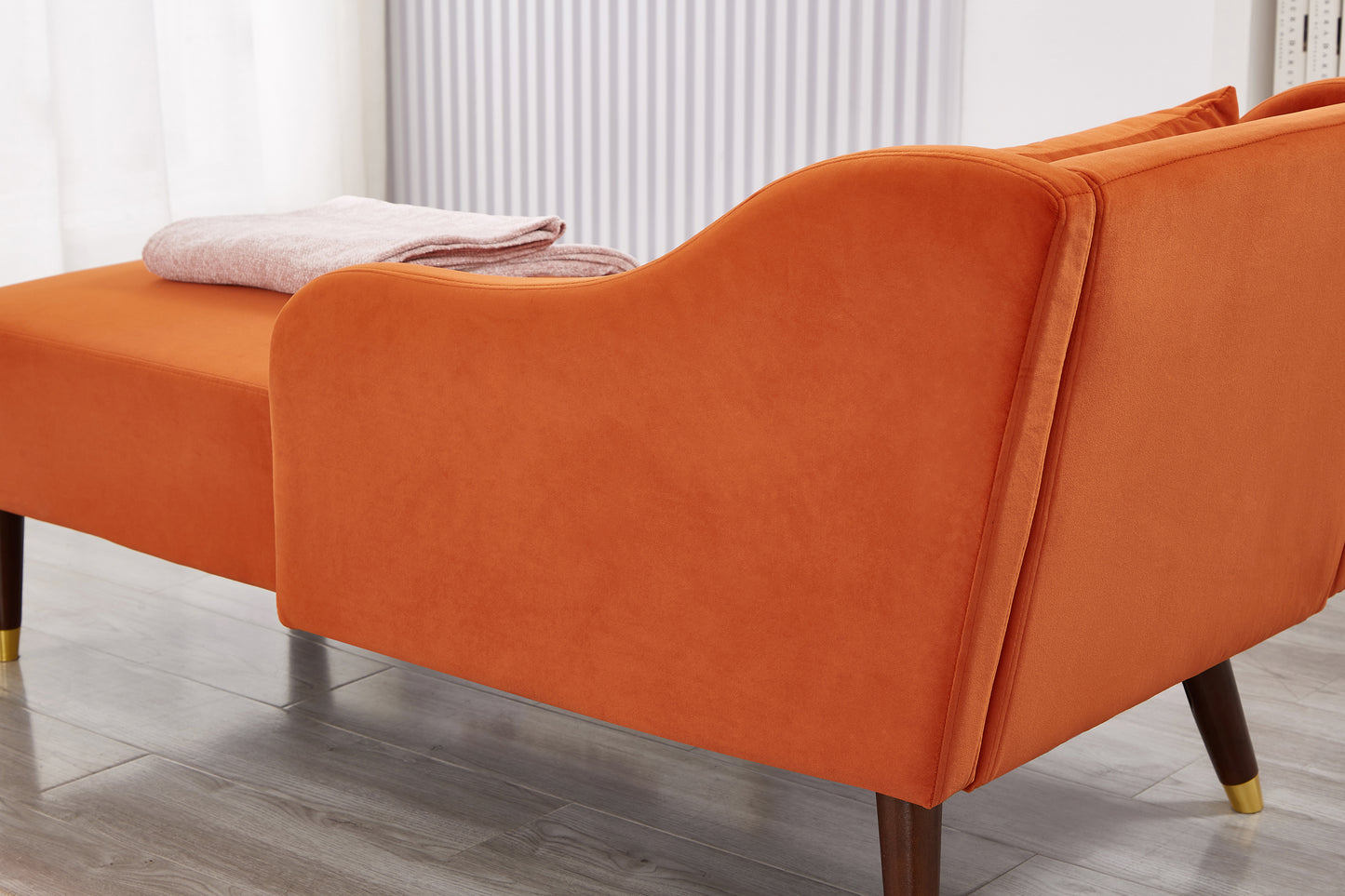 Modern Chaise Lounge Chair Velvet Upholstery (Orange)