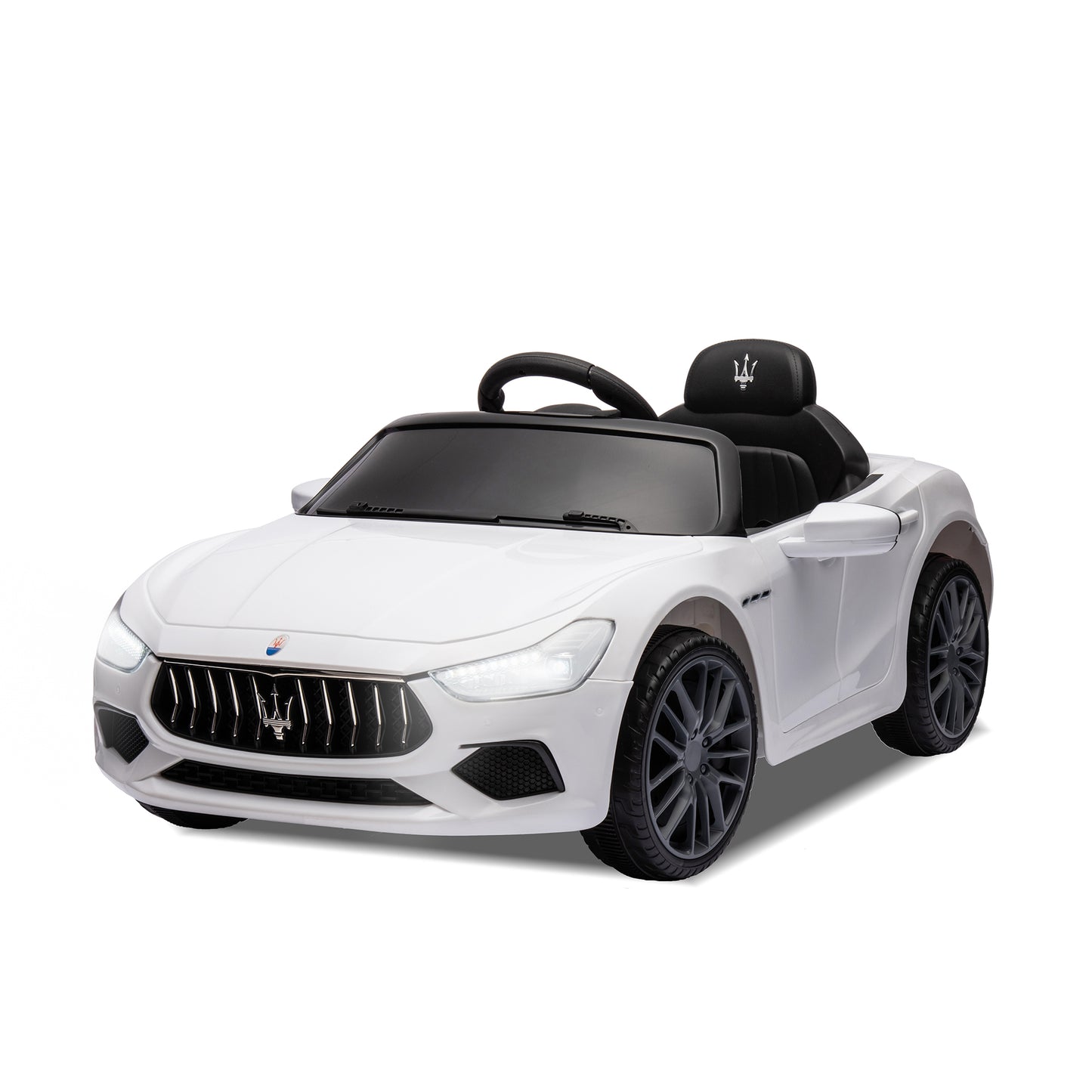 White, Ride On Car, Licensed Maserati 12V, Rechargeable Battery Powered Electric Car with 2 Motors, Parental Remote Control and Manual Modes, Led Lights, MP3, Horn, Music, 4-Wheel, Gift for Boys Girls