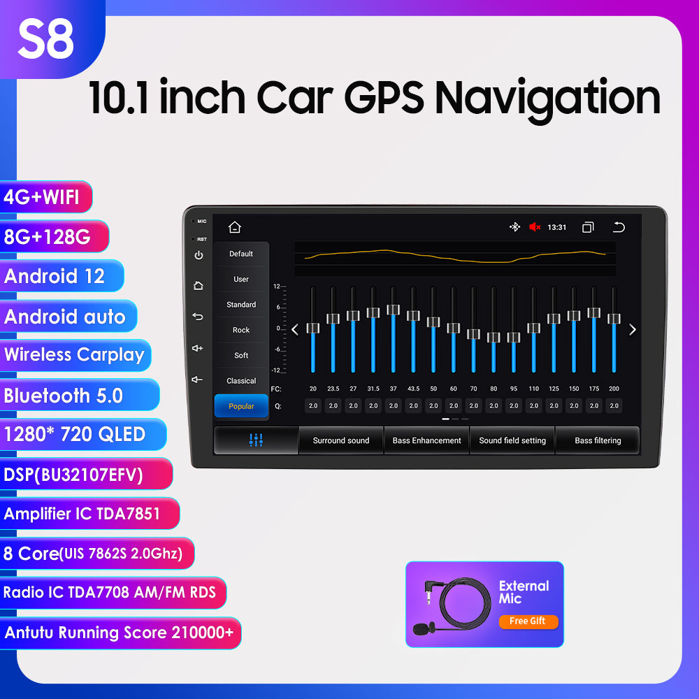 8S Series 10.1-inch Touchscreen Android 12 Car GPS Stereo with QLED Display