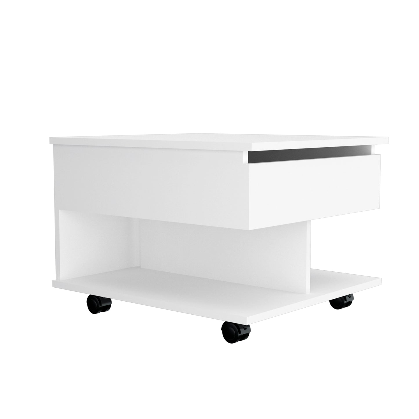 Elevate Lift Top Coffee Table with Casters and Shelf - White