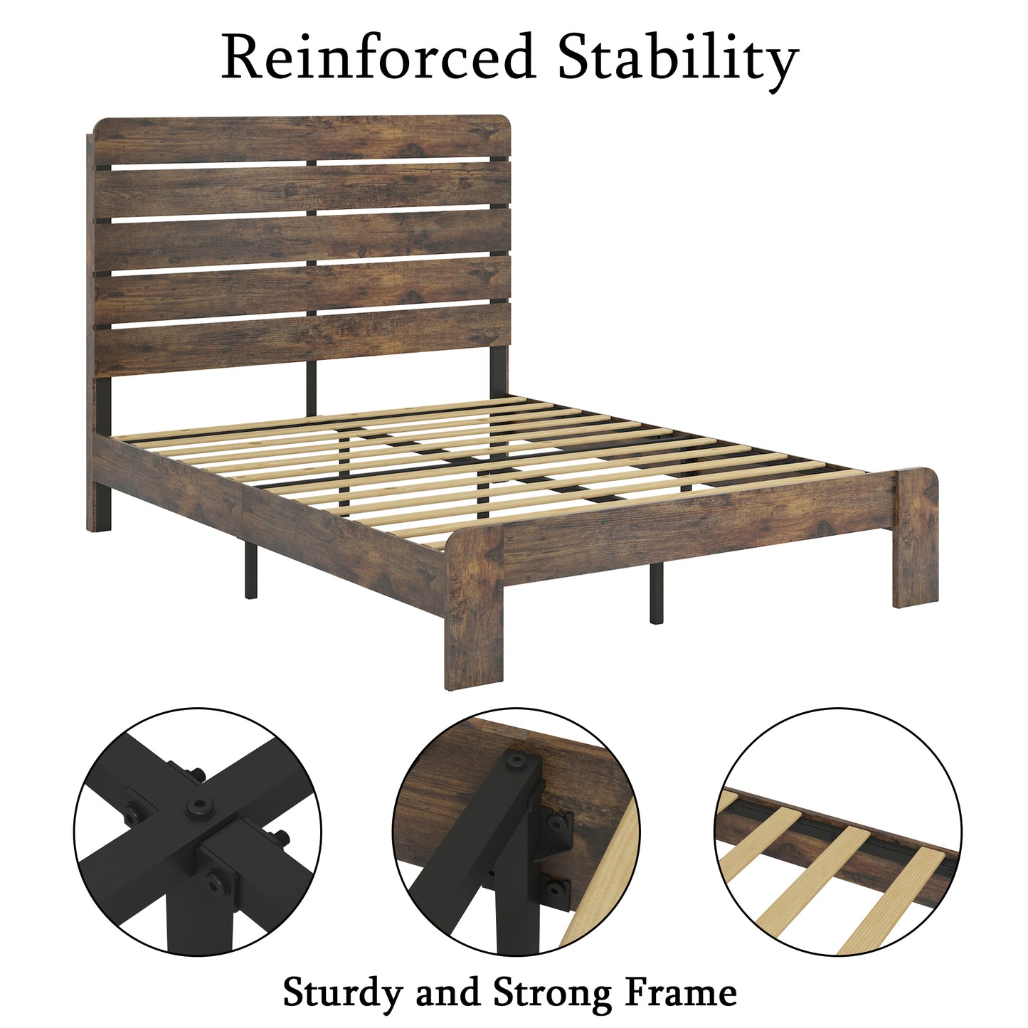 Bed Frame King Size, Wood Platform Bed Frame  , Noise Free,No Box Spring Needed and Easy Assembly Tool,Large Under Bed Storage,Dark Brown