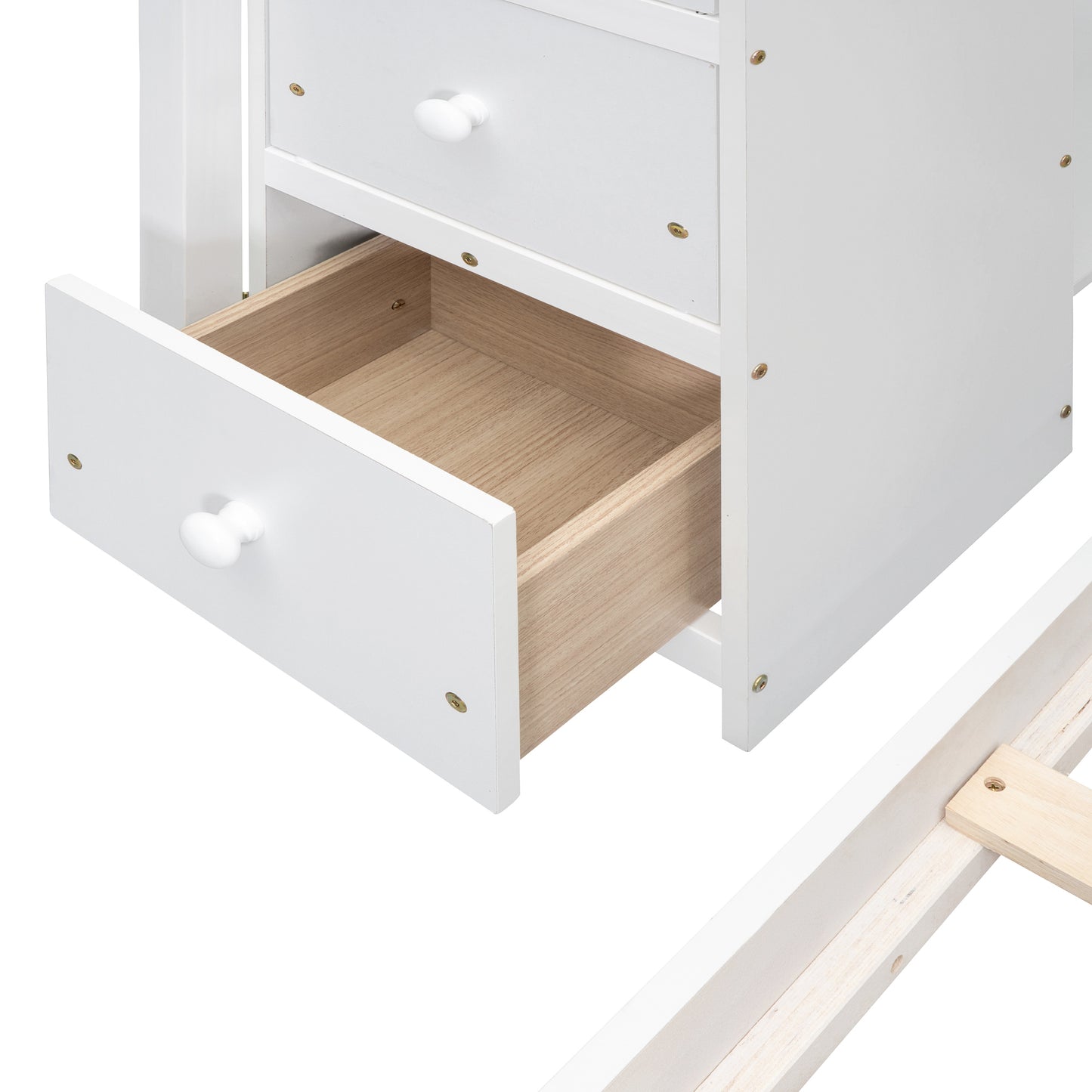 White Twin Over Full Bunk Bed with Storage Stairs & Drawers for Space-Saving Solution