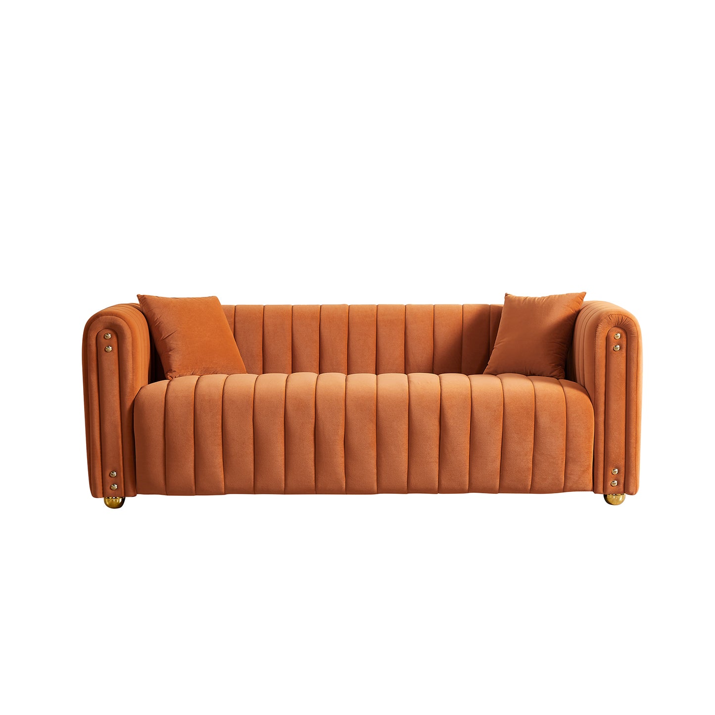 Comfortable 79.92 Orange Velvet Sofa with Vertical Channel Tufting