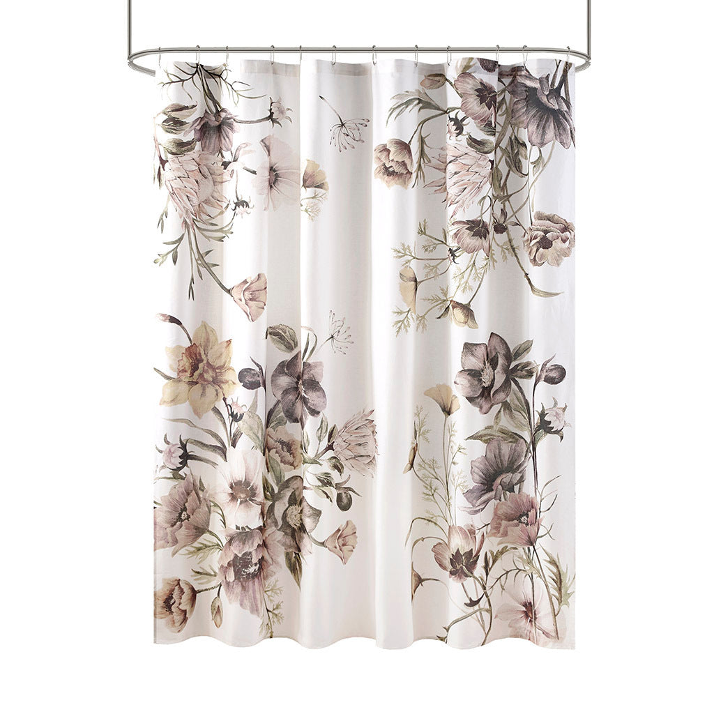 Elegant Blush Floral Cotton Shower Curtain