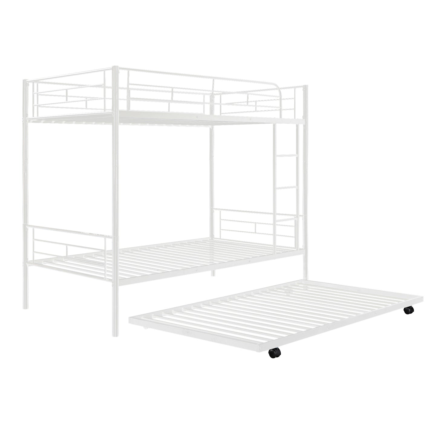 Trio Metal Bunk Bed With Trundle, Convertible to Two Beds, White (MF194806AAK)