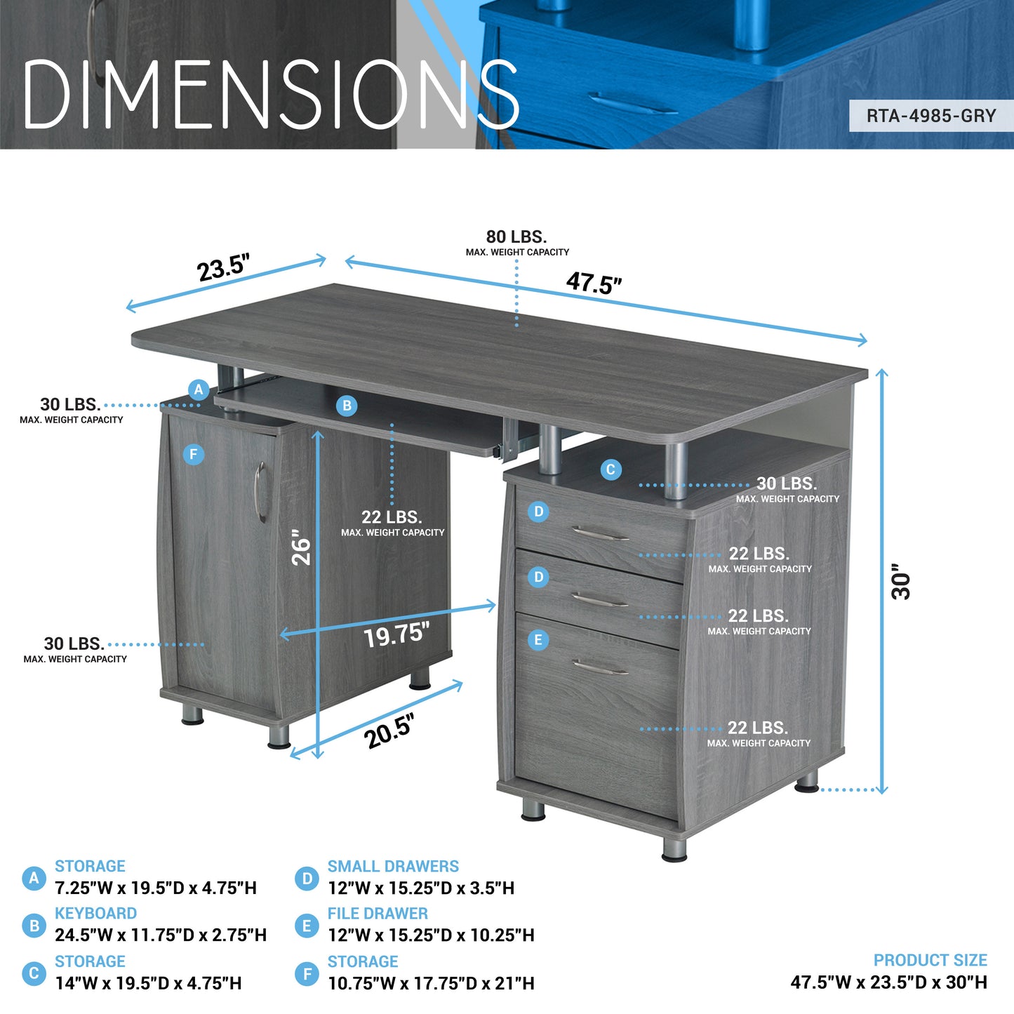 Elegant Grey Workstation Desk with Abundant Storage Space