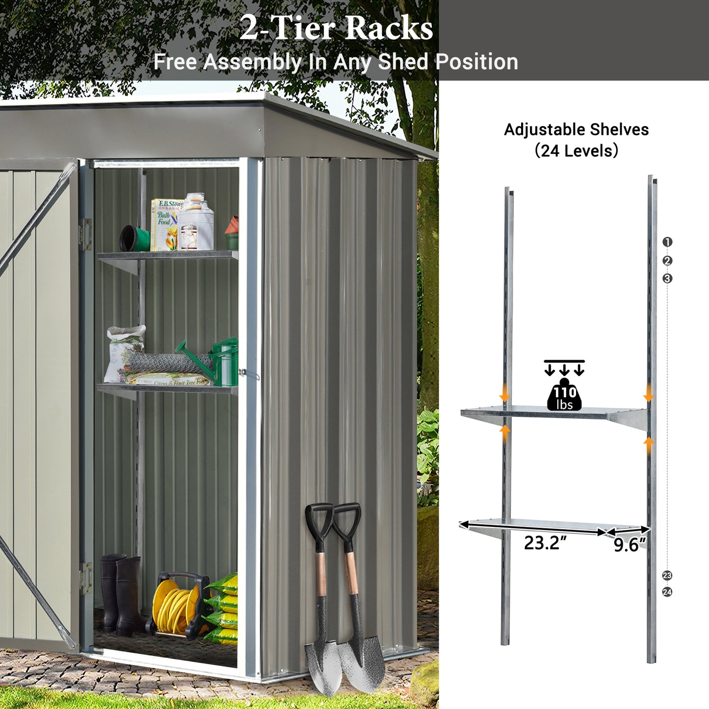 Patio 5ft Wx3ft. L Garden Shed, Metal Lean-to Storage Shed with Adjustable Shelf and Lockable Door, Tool Cabinet for Backyard, Lawn, Garden, Gray