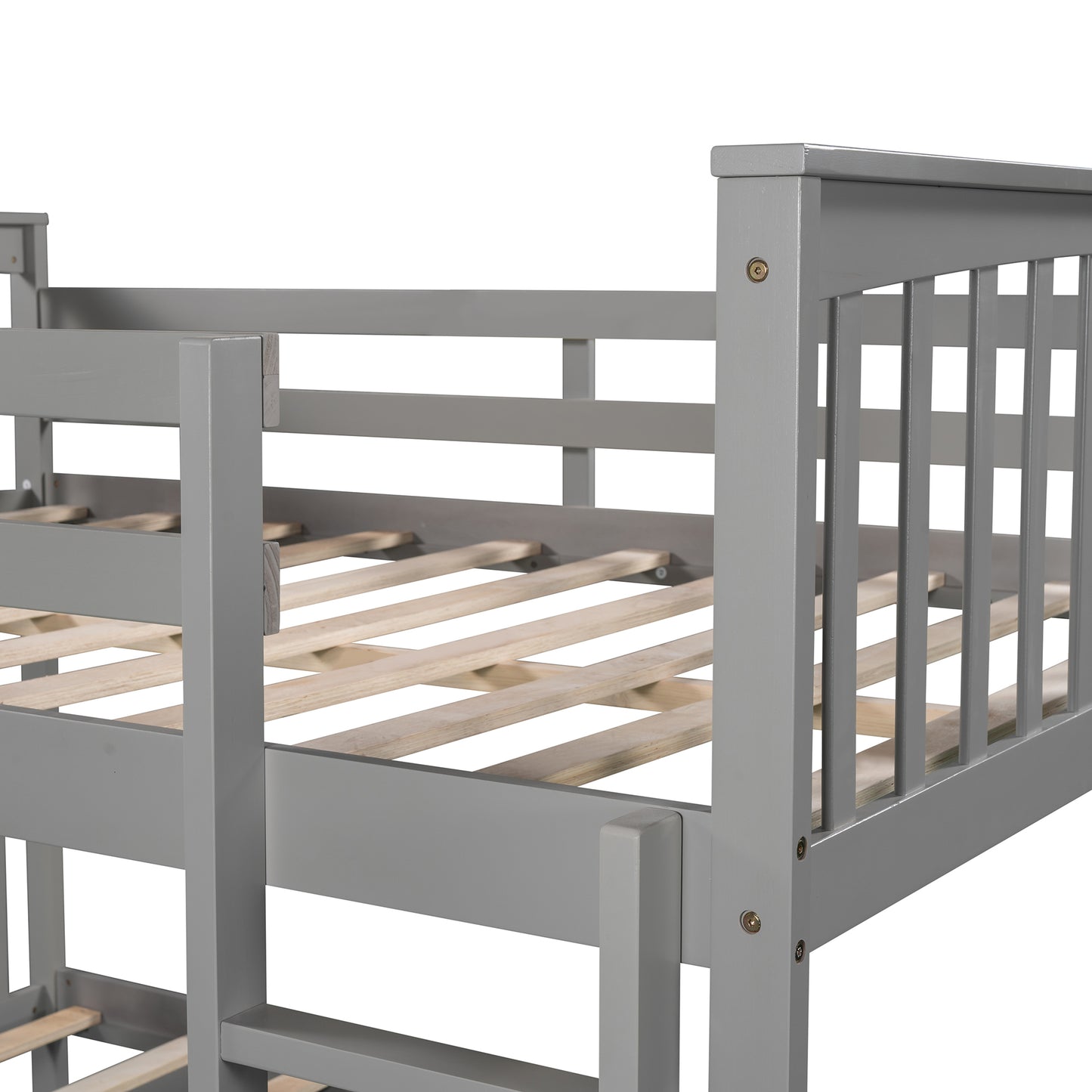 Gray Full-Size Bunk Bed with Flexible Configuration for Bedroom, Accommodating Guests