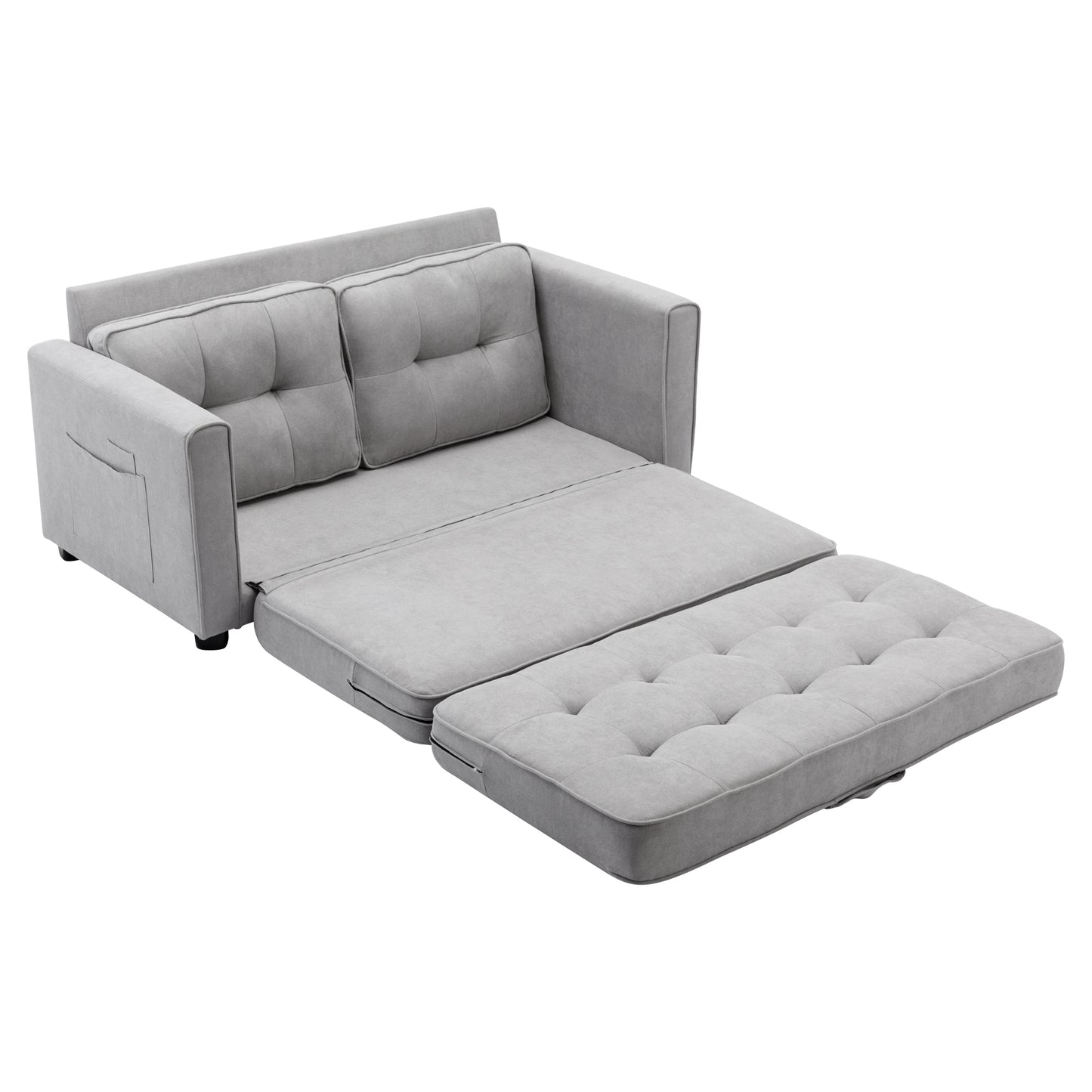 Multifunctional Grey Loveseat Sofa with Pull-Out Bed and Storage Pockets - Modern Upholstered Couch for Living Room and Office