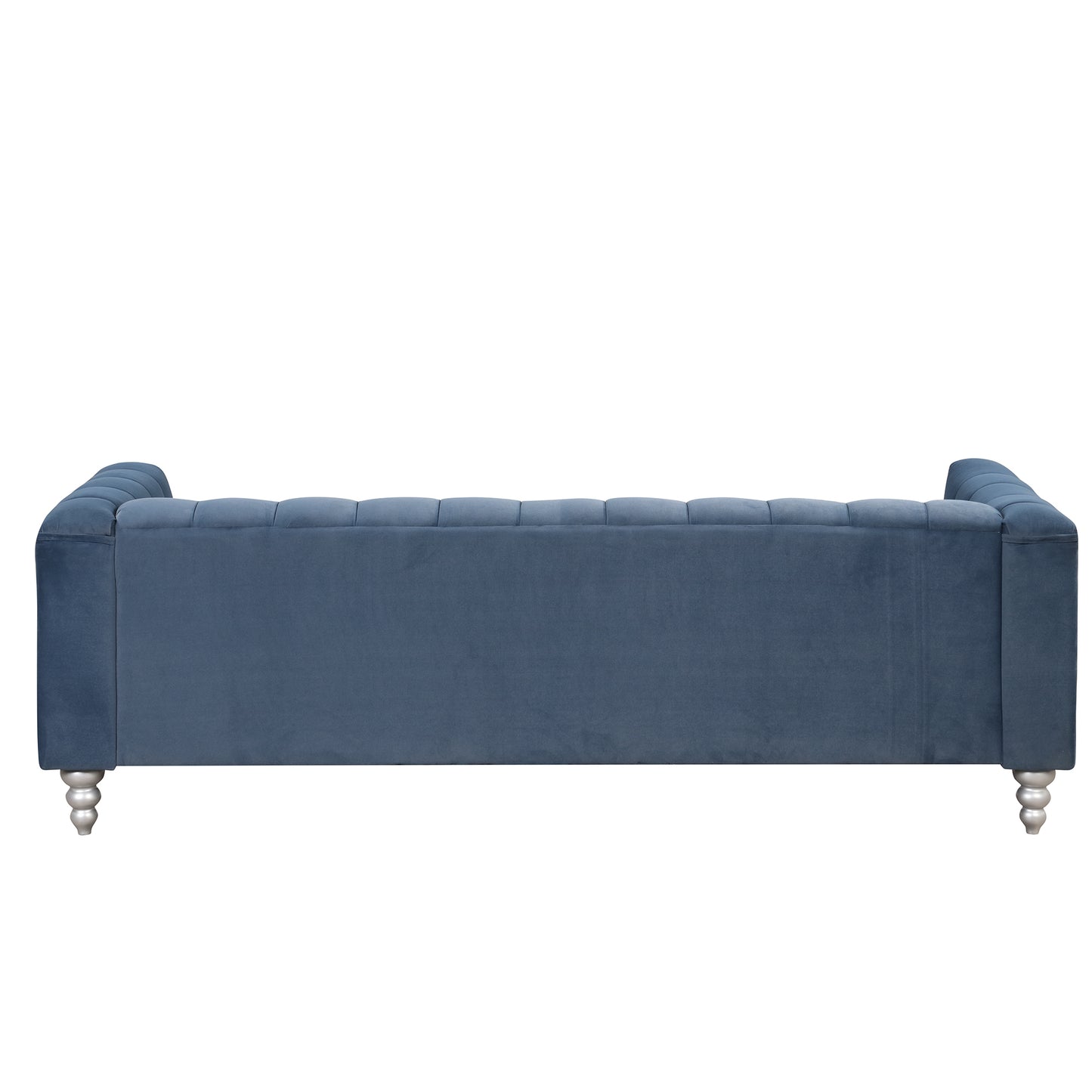 89 Modern Blue Upholstered Sofa with Tufted Backrest and Solid Wood Legs