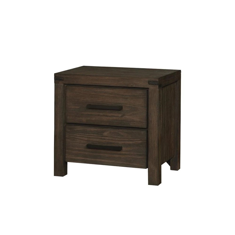 Rustic Style Wire-Brushed Rustic Brown 1pc Nightstand Bedroom Furniture Solid wood 2-Drawers bedside Table Metal Bar Handles