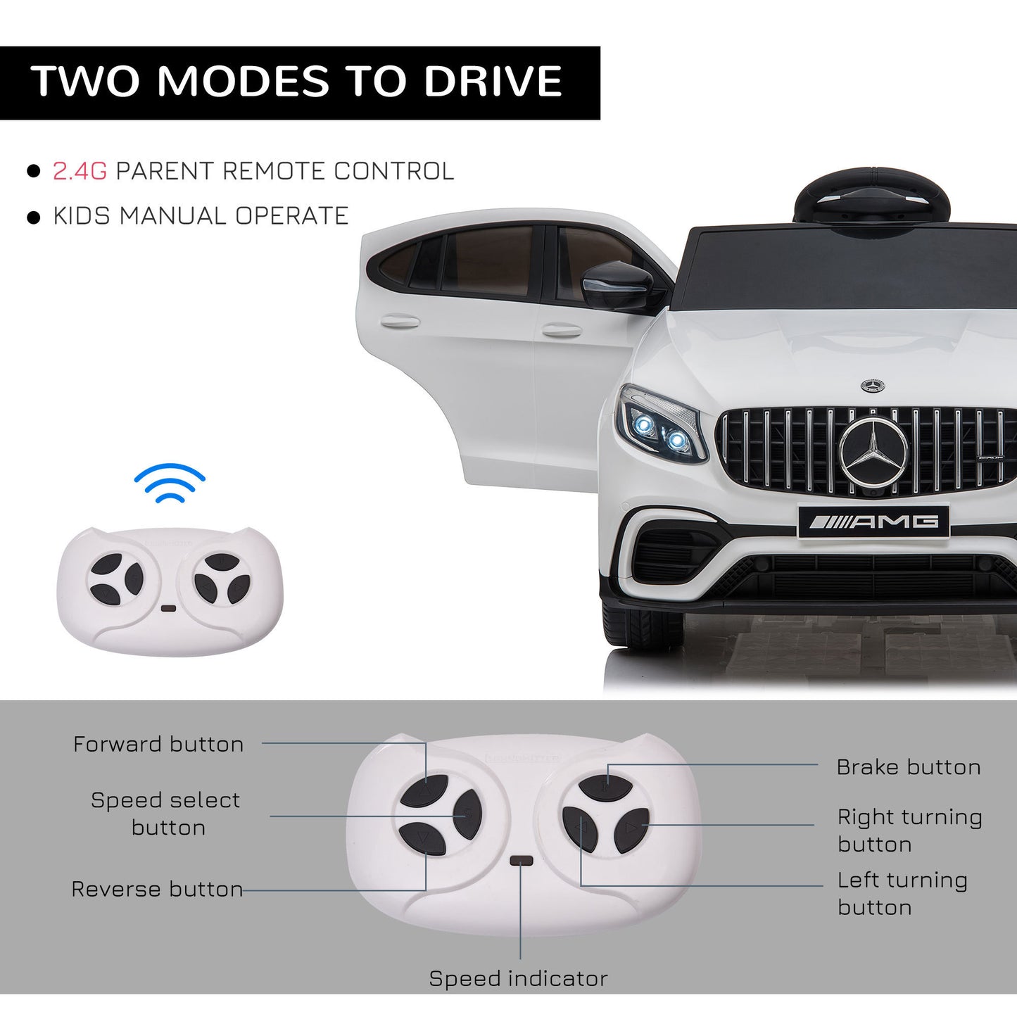 Aosom 12V Toddler Ride On Car with Remote Control, Mercedes Benz AMG GLC63S Coupe, Electric Car with 2 Speed, MP3 Player, Light, Horn, Songs, Suspension, White