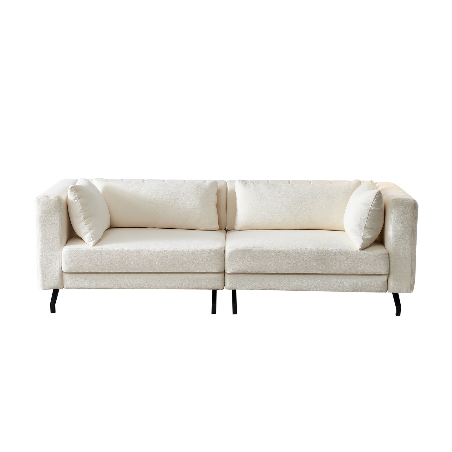 Living  Room  Sofa Couch with Metal Legs Ivory Fabric