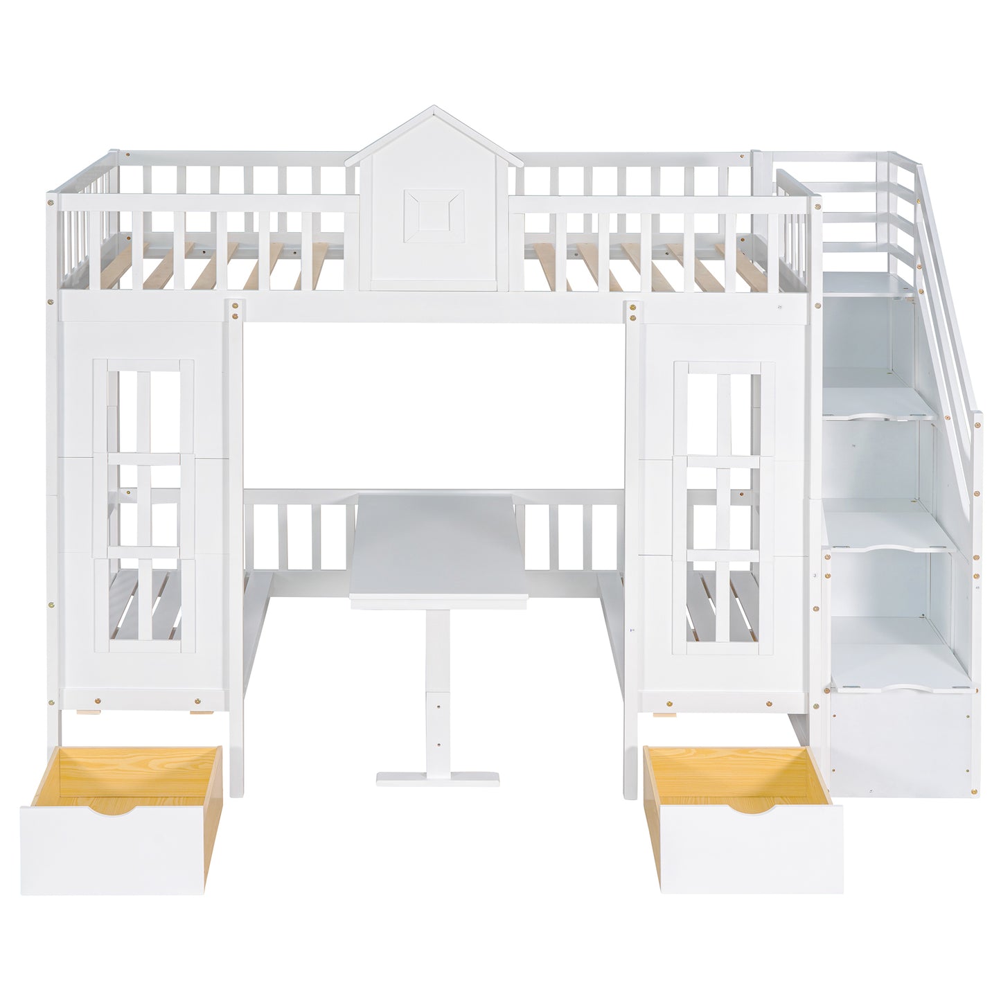 Convertible Twin Bunk Bed with Changeable Table - White - Versatile & Stylish Twin Over Twin Loft Bed