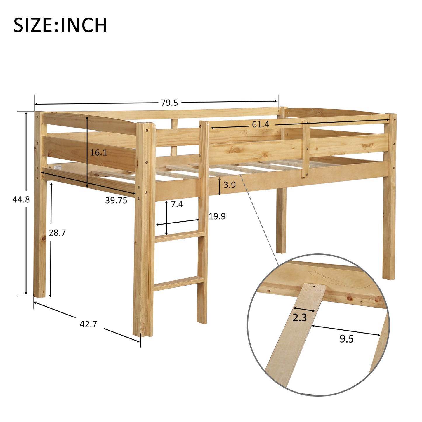 Twin Wood Loft Bed Low Loft Beds with Ladder,Twin,Walnut( :WF192082AAD)