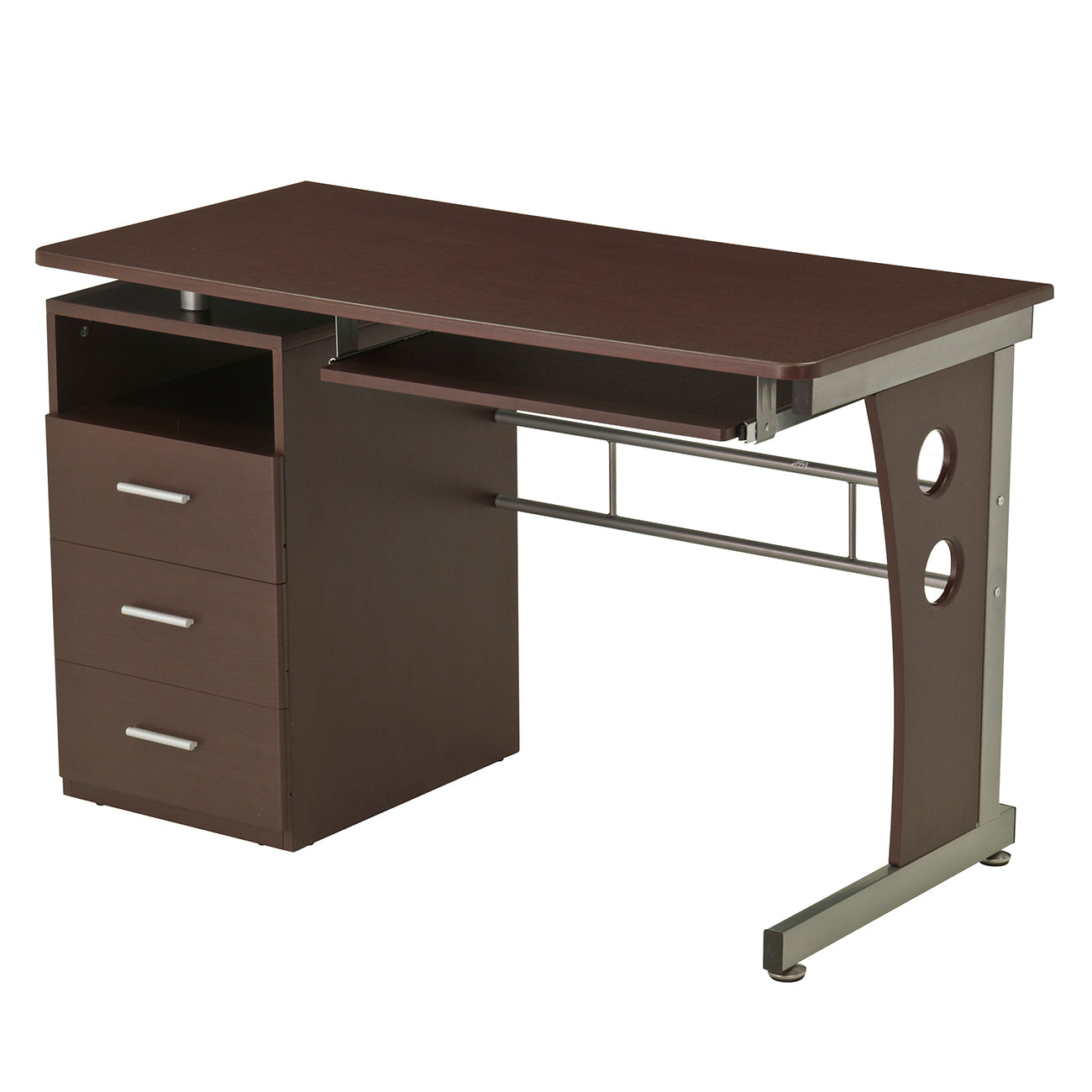 Stylish Chocolate Computer Desk with Spacious Storage