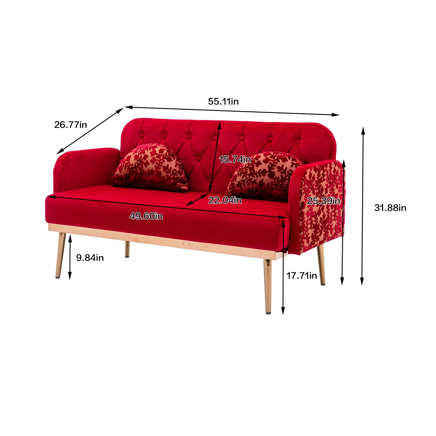 Velvet  Sofa , Accent sofa .loveseat sofa with metal feet