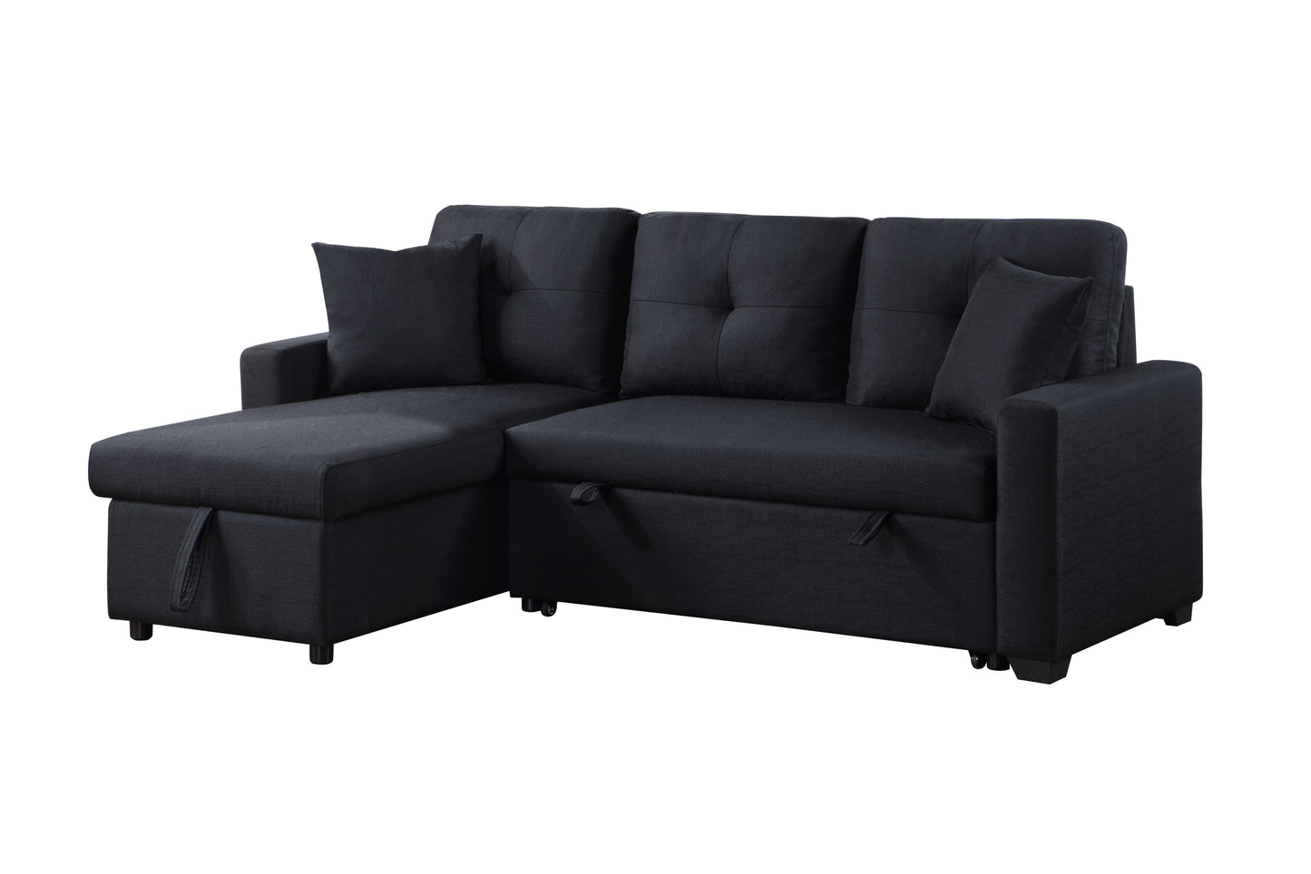 Francine Black Linen Convertible Storage Sectional Sofa with Reversible Chaise