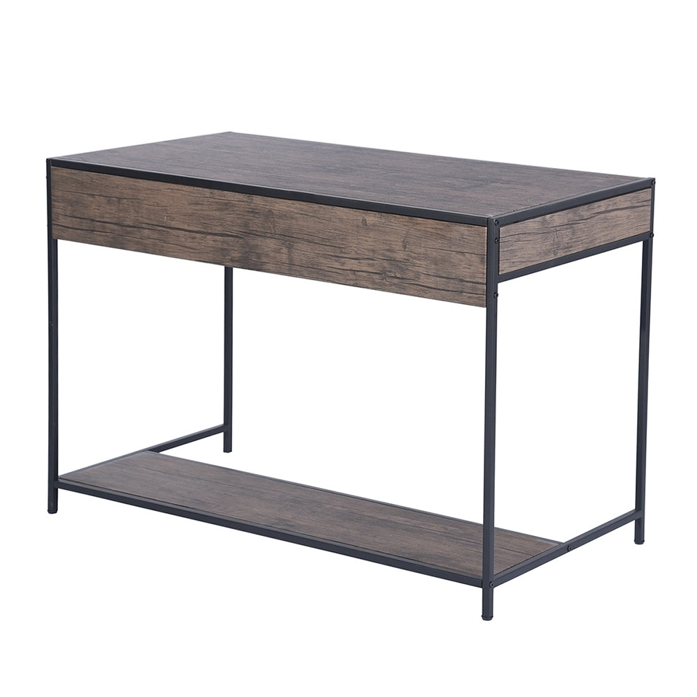 43.3 Rustic Writing Desk with Drawer, Walnut & Black