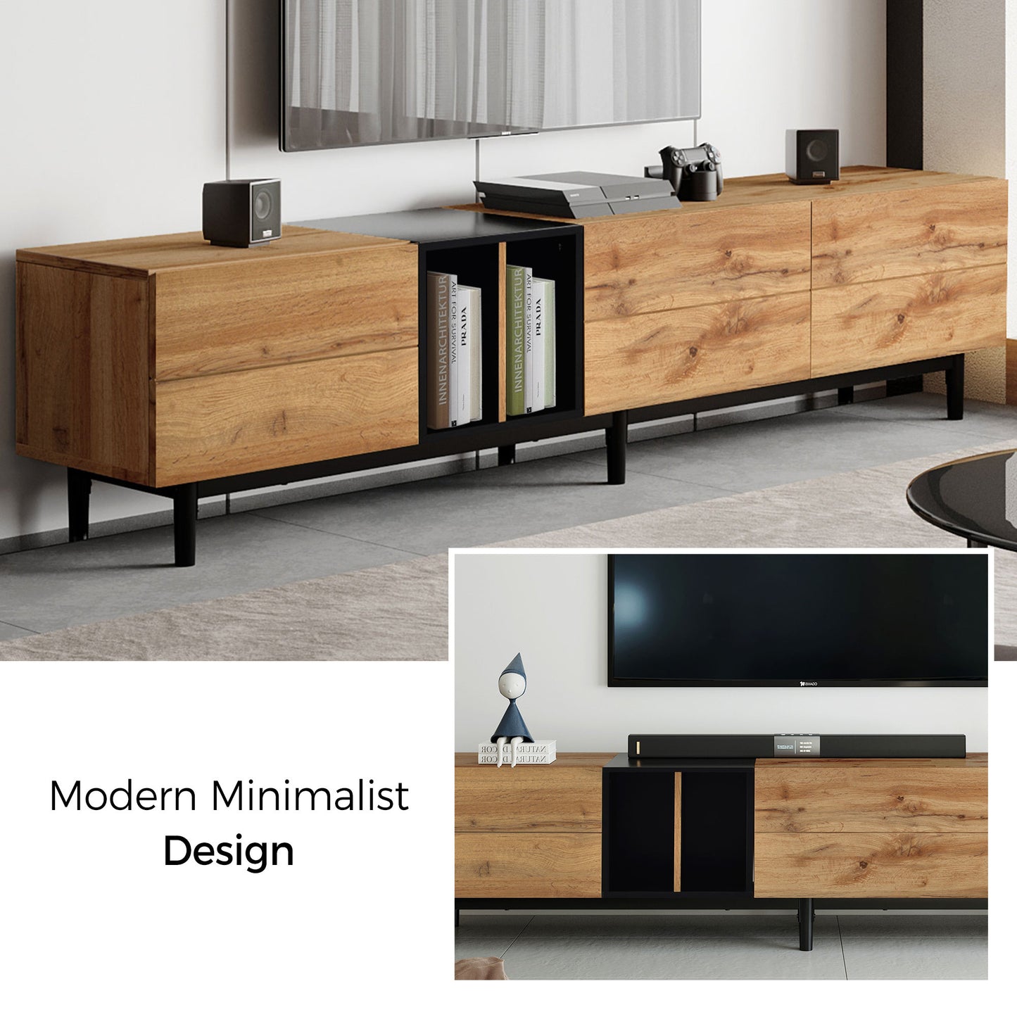 Stylish 80'' TV Stand with 3 Doors and Large Storage Cabinet for Modern Living Room