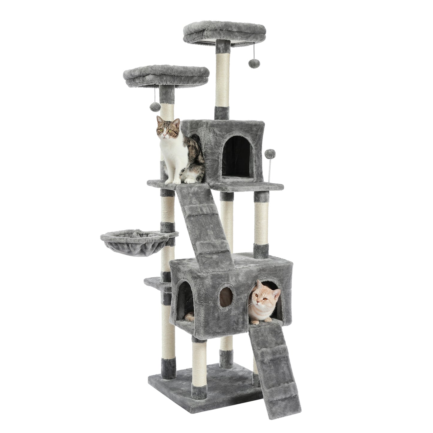 Cat Tree 69 Inches Cat Tower with 2 Condos and 2 Perches, Kitty Climber Tower Furniture, Upgraded Version Grey