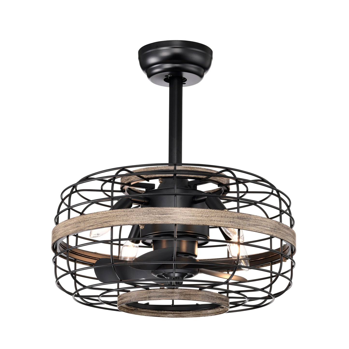 Rustic Wood Cage Ceiling Fan with Remote Control - 18''