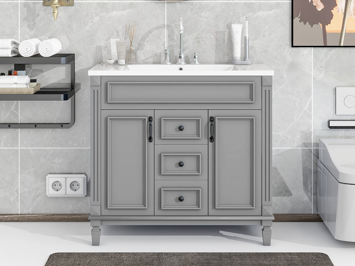 36'' Bathroom Vanity with Top Sink, Modern Bathroom Storage Cabinet with 2 Soft Closing Doors and 2 Drawers, Single Sink Bathroom Vanity