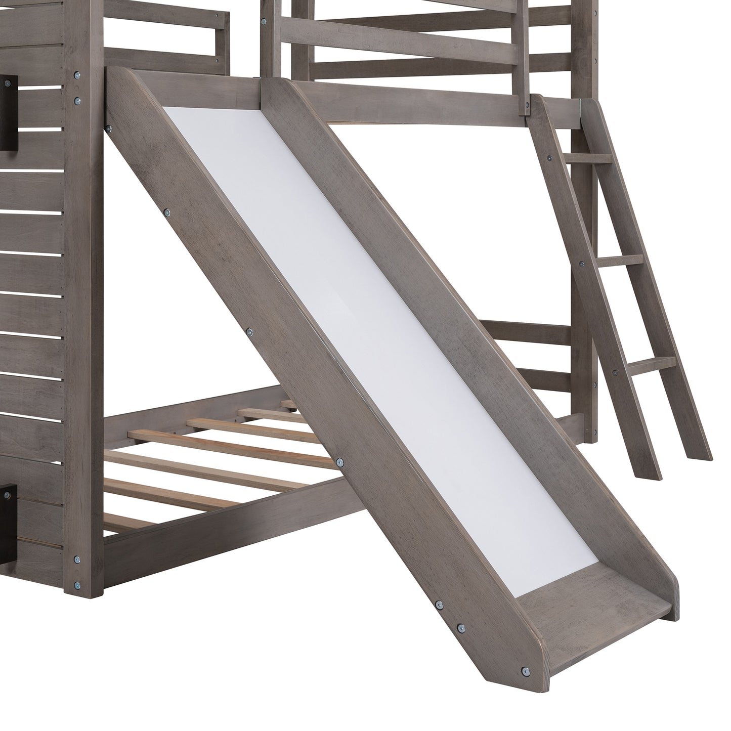 Roof and Window Twin Bunk Bed in Antique Gray Graphite