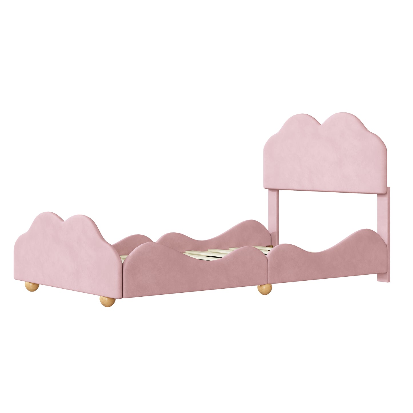 Twin Size Upholstered Platform Bed with Cloud Shaped bed board, Light Pink