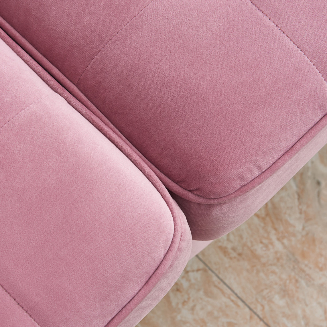 Elegant Pink Velvet Button Tufted 70'' Sofa with 2 Throw Pillows